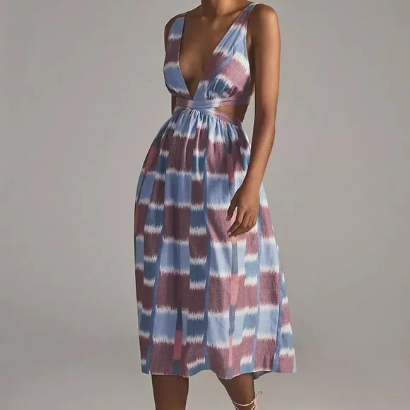 Anthropologie Deep-V Tie Back Midi Dress - Picture 5 of 5